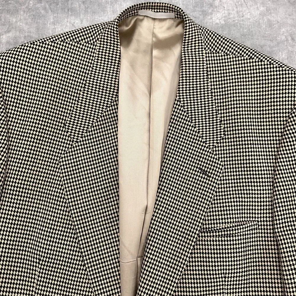 Christian St John Tallia Uomo  Blazer Men 46R Black Beige Diamond Jacket USA VTG